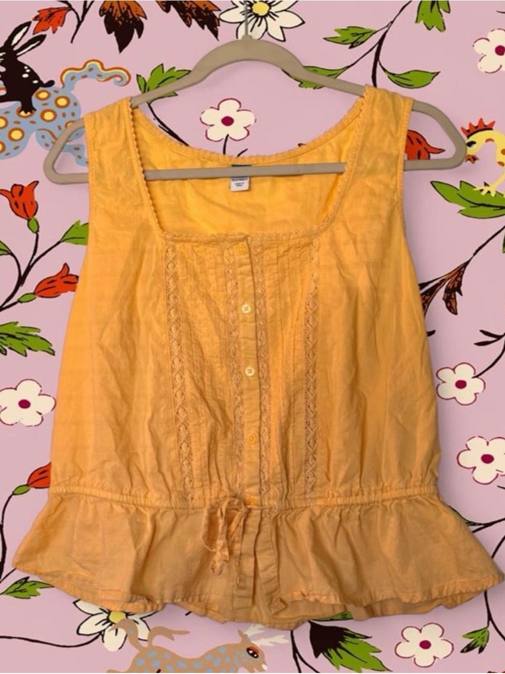 Old Navy Yellow Button-Front Ruffle Hem Tank
